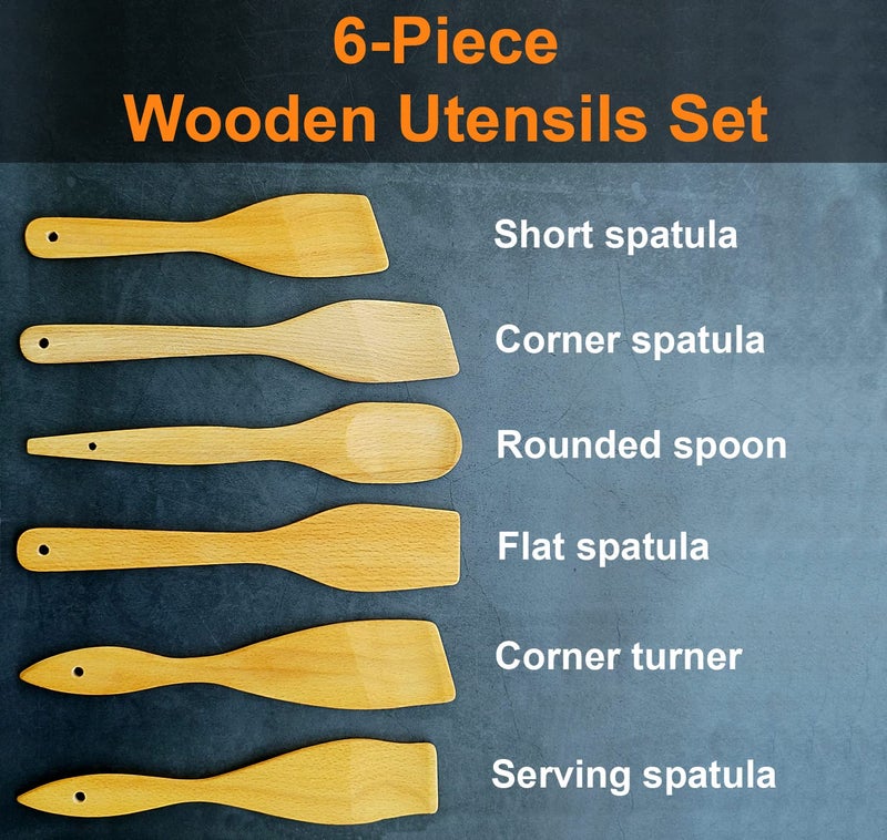 ECOSALL 6 Wooden Spoons for Cooking â€“ Made in Ukraine 100% Natural Healthy Nonstick Wooden Spatula Spoons - Premium Solid Wood Cooking Utensils Set - Strong, Durable Eco Hardwood Beechwood Spoons Set - Image 2